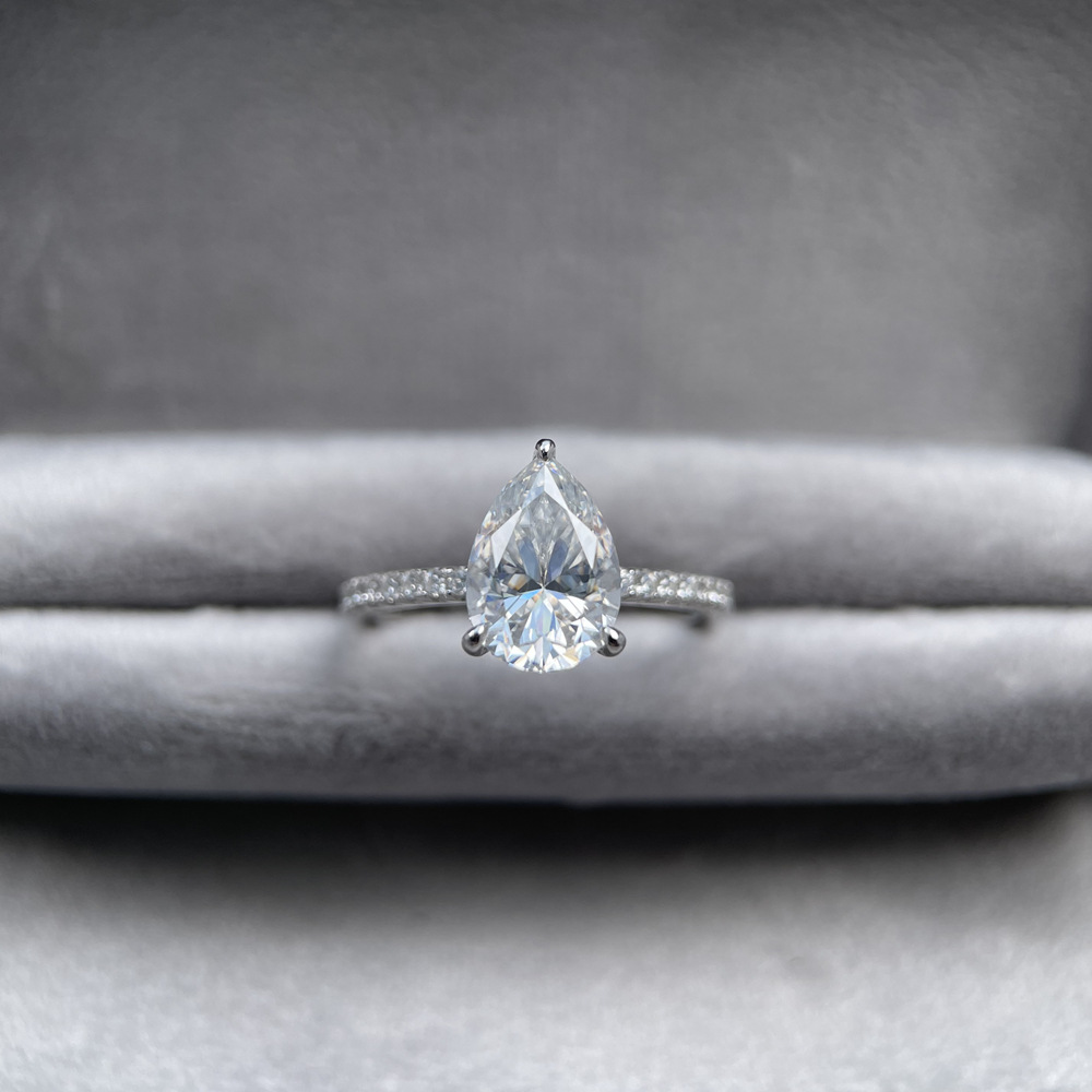 2CT 7x10mm Moissanite 925 Silver Pear-Shaped Ring For Women