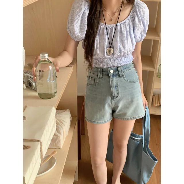 Women's Four Sided Elastic Light Colored High Waisted Denim Shorts Muqing Blue - Shop at LoveMi