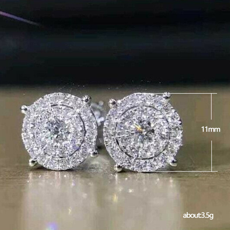 Fashion OL Platinum Round Diamond Over Zircon-encrusted Stud Earrings
