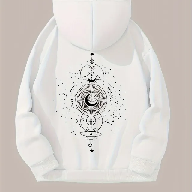 Moon Print Casual Hooded Sweatshirt White - Shop at LoveMi