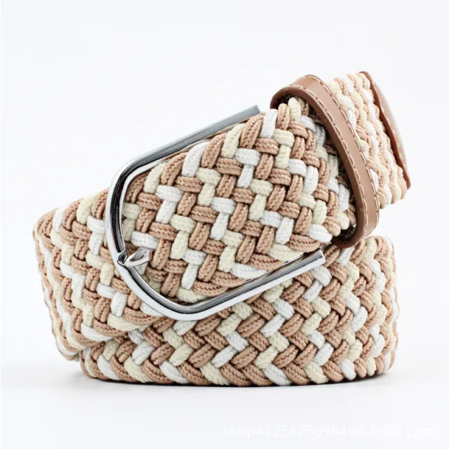 Elastic Woven Belt Corrugated All match Casual Women's Canvas Khaki Plus Rice - Shop at LoveMi