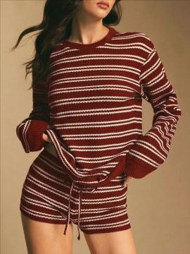 Arrival Striped Long-sleeve Shorts Two-piece Set