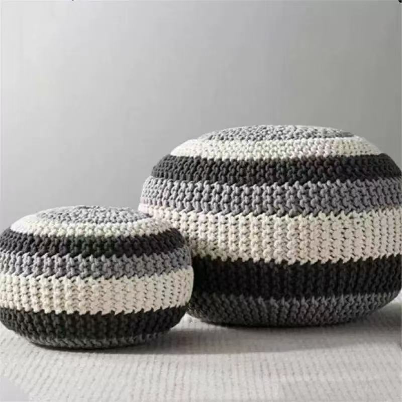 Handwoven Round Simple Round Ottoman Home Decor Ball Cushion Cover 4
