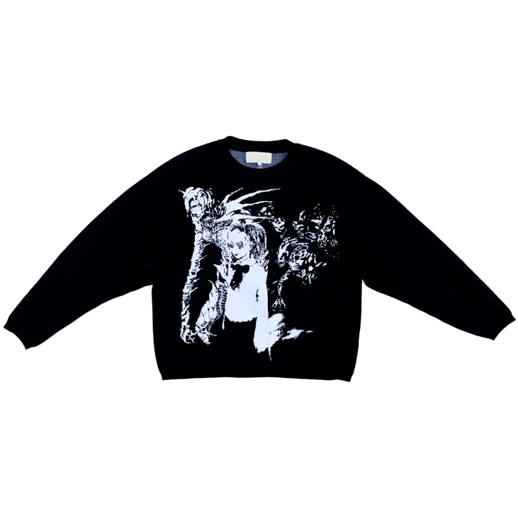 Round Neck Loose Sweater Coat - Black