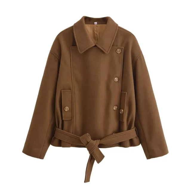 Retro Loose Casual Lapel Long Sleeve With Belt Woolen Jacket Coat As Shown In The Figure - Shop at LoveMi