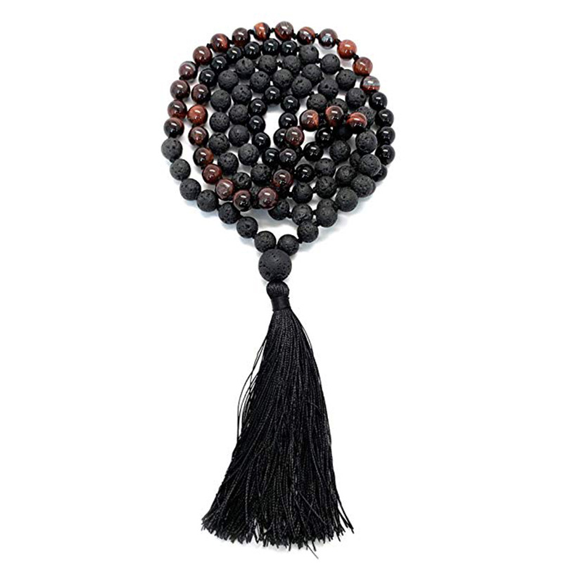 Tassel Long Necklace 108 Beads Handmade Natural Stone Layered Style