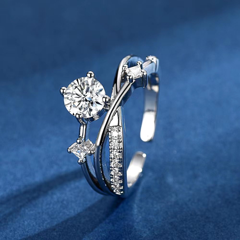 Womens Geometric Cross Ring With Sparkling Diamonds Featuring Celestial Orbital Paths