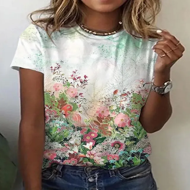 Round Neck Printed Fitness Short Sleeve Casual Loose fitting T shirt Retro Style 6 Picture Color - Shop at LoveMi