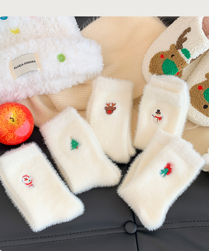 Women's Autumn And Winter Style White Mink Fur Christmas Stockings