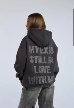 Simple Floral Letter Printing Drop shoulder Sleeve Ladies Hoodie Dark Gray - Shop at LoveMi