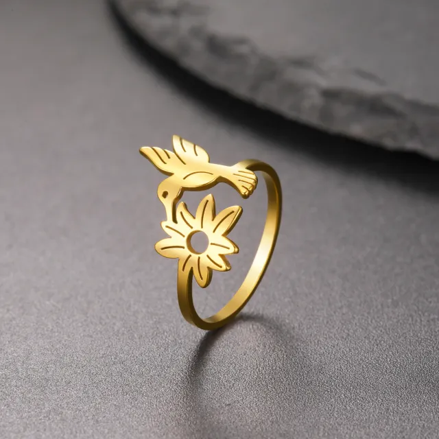 Japanese Sweet Stainless Steel Flower Bird Ring Gold - Shop at LoveMi