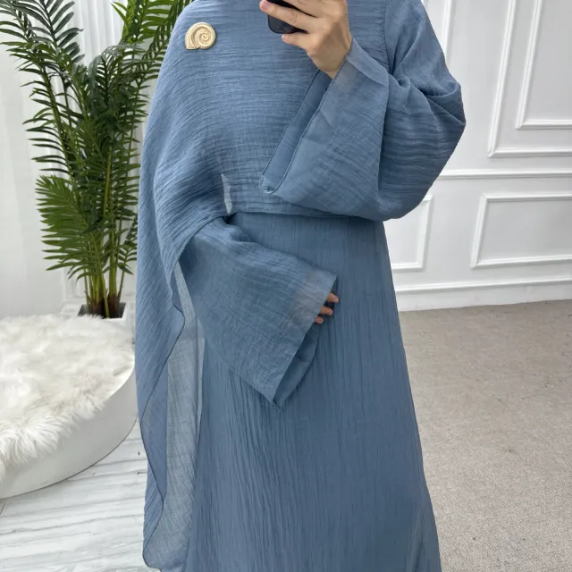 Middle East Turkey Solid Color Double layer Dress Blue - Shop at LoveMi