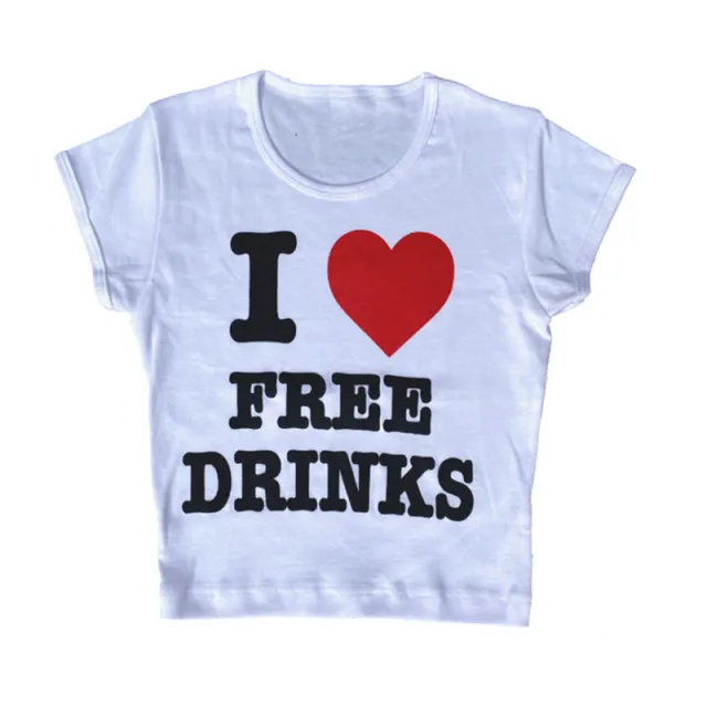 Women's Round neck Pullover Letter Print Midriff baring Top T shirt White - Shop at LoveMi
