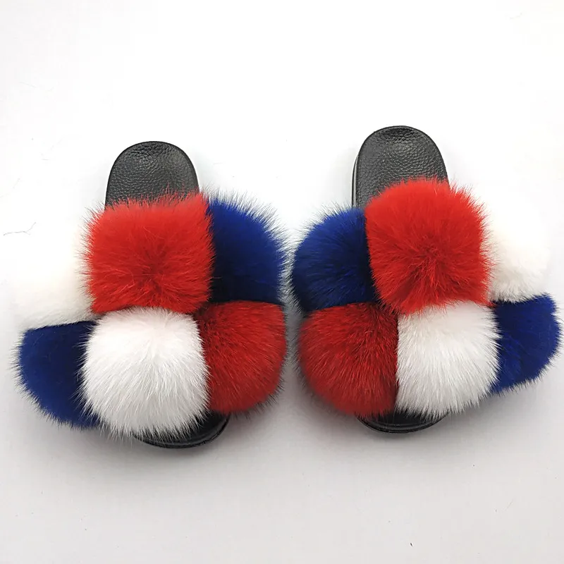 Fox Fur Ball Slippers For Outer Wear - Color 7-42