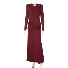 Sexy Backless Elegant Slim-fit Long Sleeve Sheath Dress For Women - Wine Red - View 1