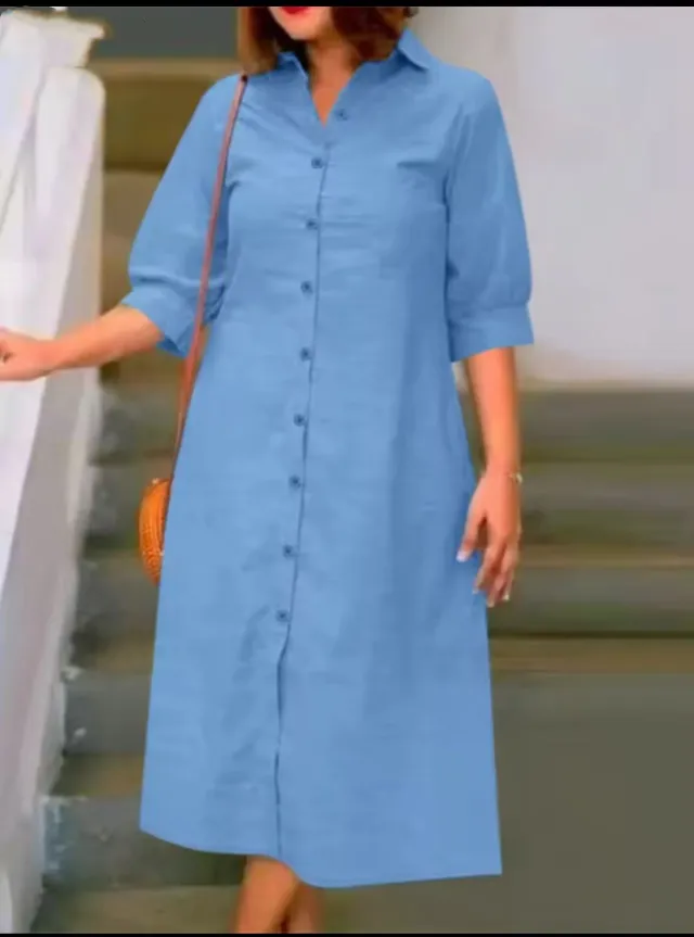 Plus Size Women's Clothes Short Sleeve Shirt Loose Dress Sky Blue - Shop at LoveMi