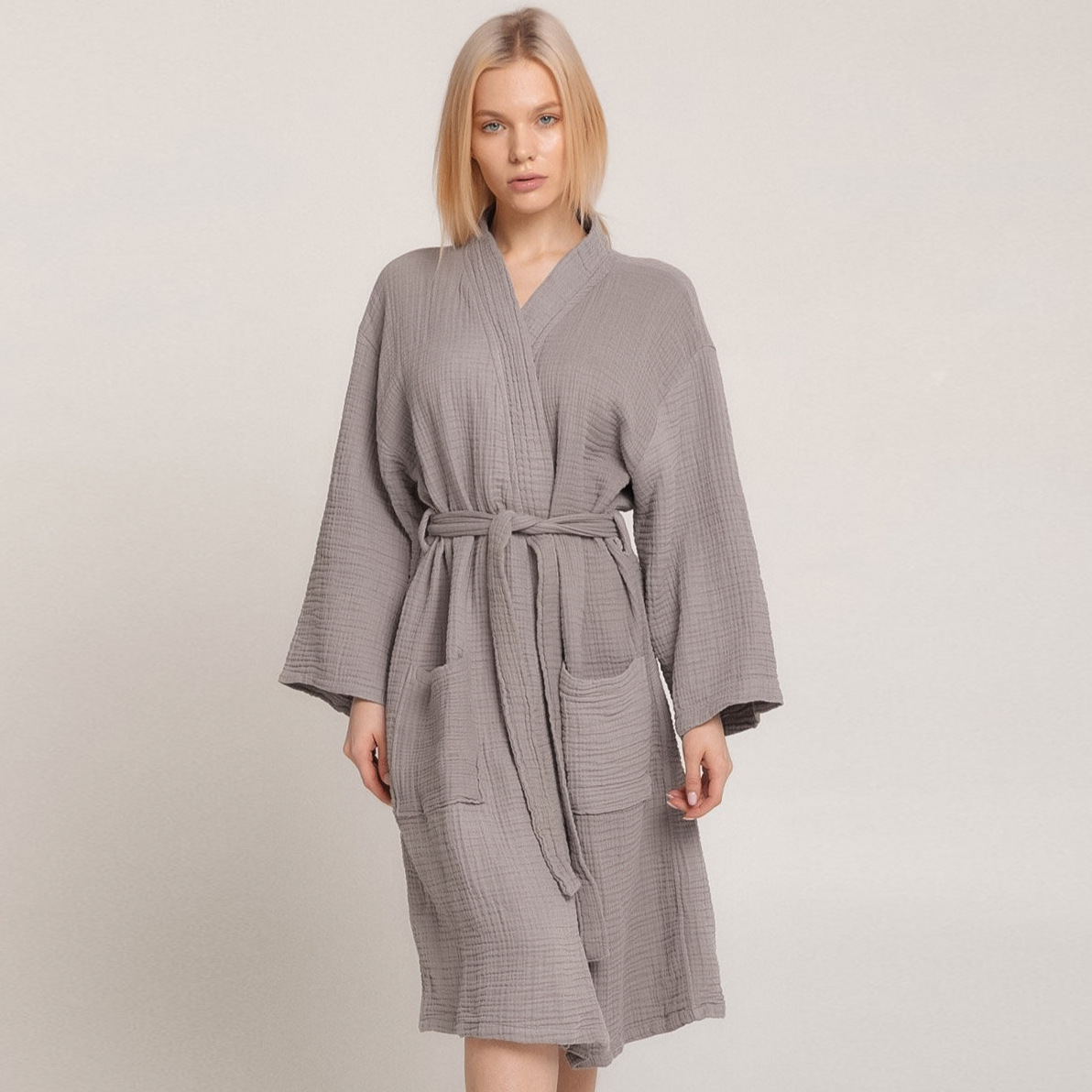 Long-sleeved Crepe Cotton Loose And Comfortable Home Robe
