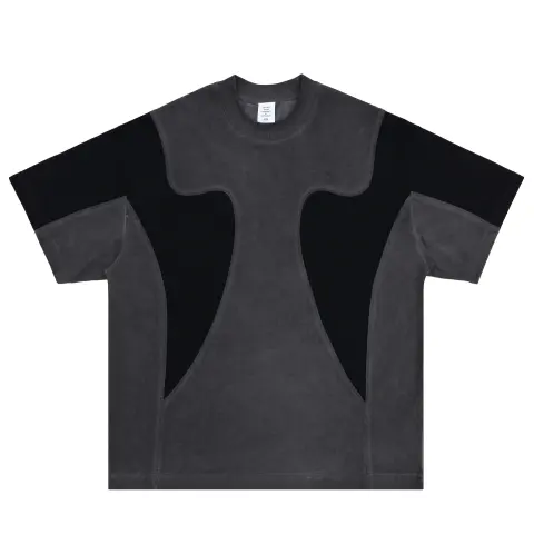 American Patchwork Retro Distressed Men's T-shirt Washed Structure Contrast
