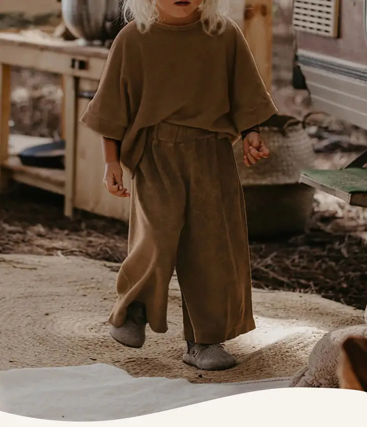 Casual Girl Three-quarter-length-sleeved T-shirt Wide Leg Pants Two-piece Set