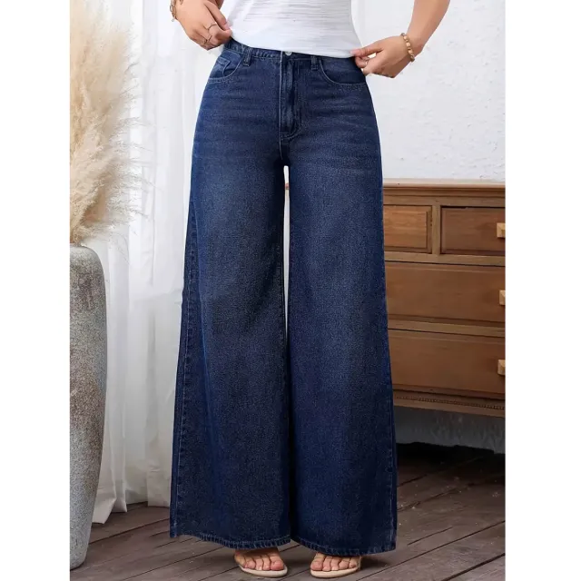 Straight leg Pants Casual Stretch Jeans Dark Blue - Shop at LoveMi