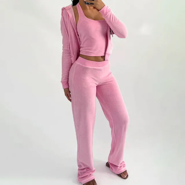 Sportswear Three piece Zipper Hoodie Top Vest Pants Casual Suit Suit - Shop at LoveMi
