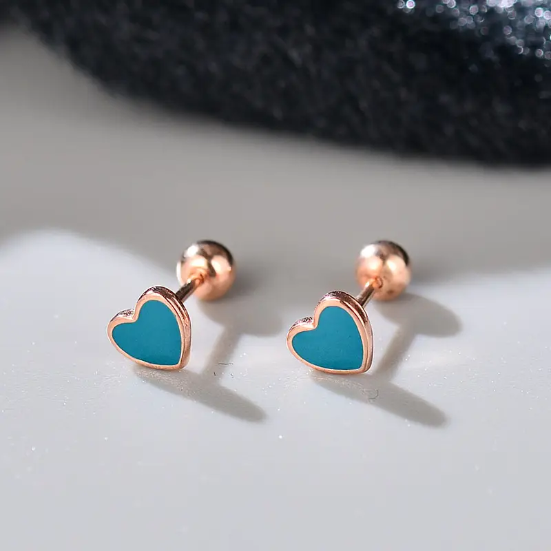 S925 Silver Colorful Heart Ear Cuff Stud With Enamel