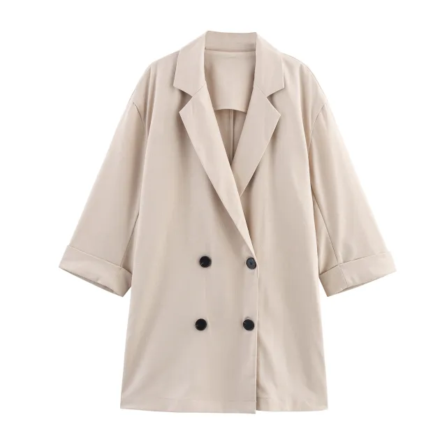 Linen Double Breasted Suit Jacket Linen Wide Leg Pants Suit Khaki Top - Shop at LoveMi