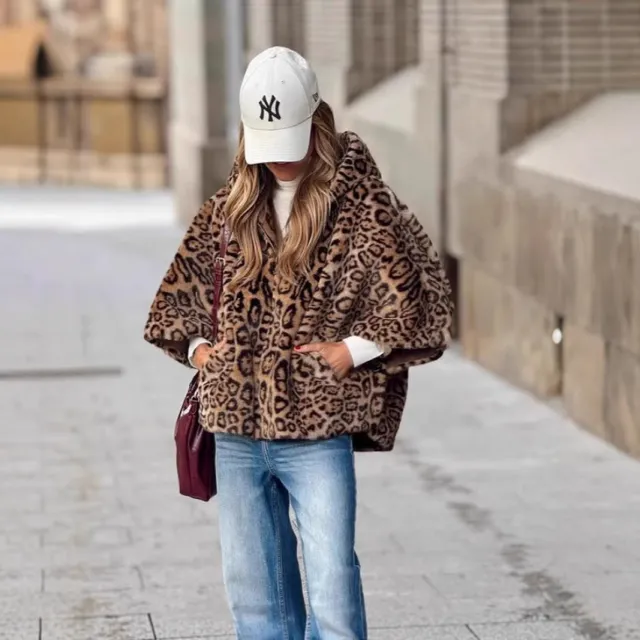 Women's Leopard Print Hooded Fur Coat With Zipper Comfortable Loose Autumn And Winter Leopard Print - Shop at LoveMi