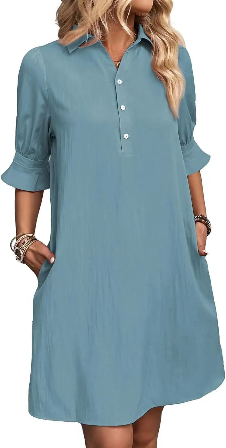 Spring And Autumn Women's Clothing New Casual Loose Solid Color Dress Gray - Shop at LoveMi