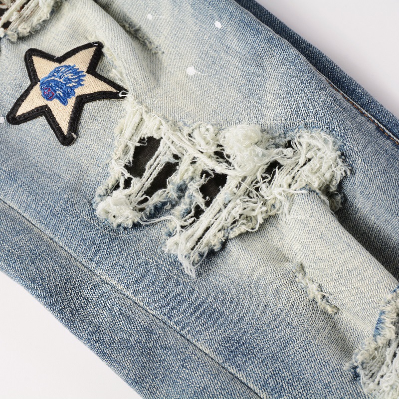 Title 7, Medal Printed Badge Ripped Jeans Men