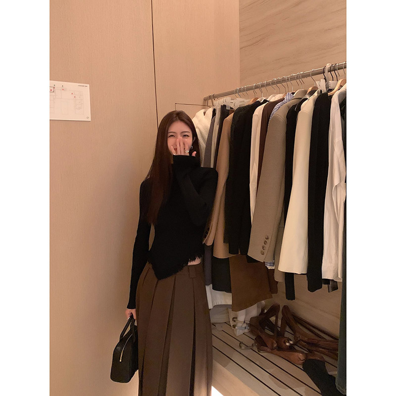 Women's Solid Color Semi High Neck Tassel Knit Base Sweater - Image 2