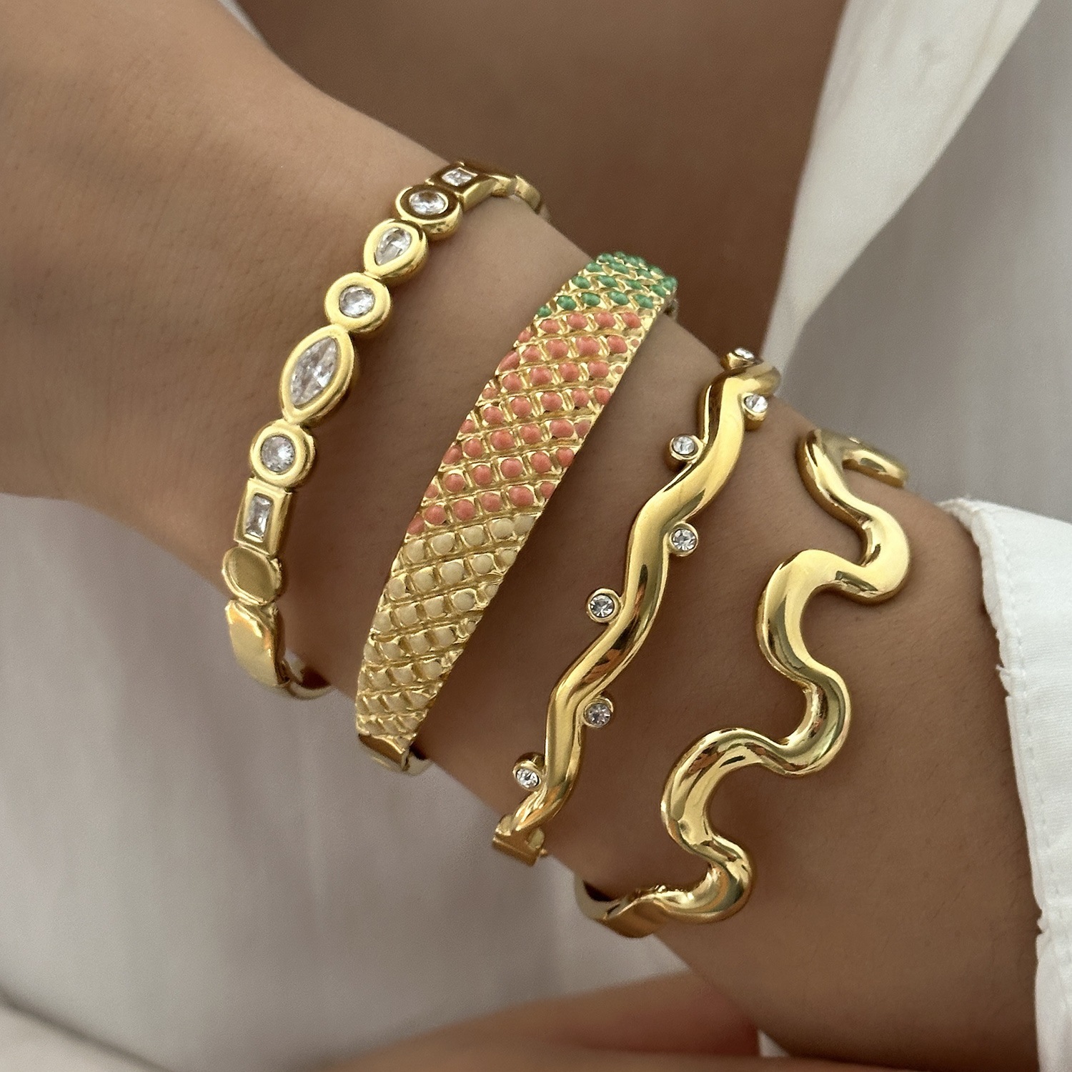 Minimalist Light-luxury Square-check Oil-drop Geometric Snap Bracelet