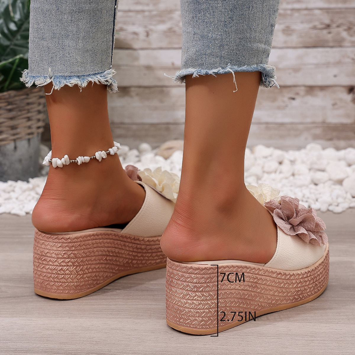 Women's Double-Flower Wedge Platform Sandals — sole detail 1