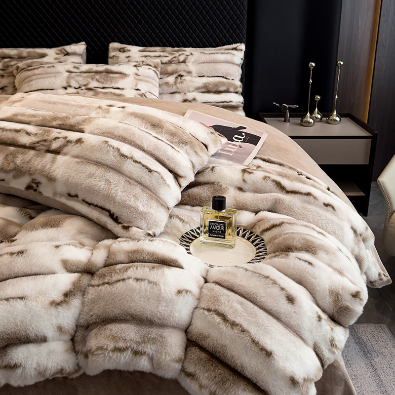 Winter Thickened Rabbit Plush Four-piece Milk Coral Velvet