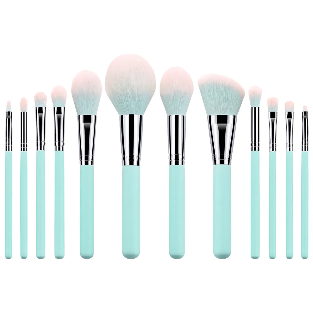 Light Blue Handle Makeup Soft Soft Hair Foundation Eye Shadow Brush - 12 Blue Opp Bags