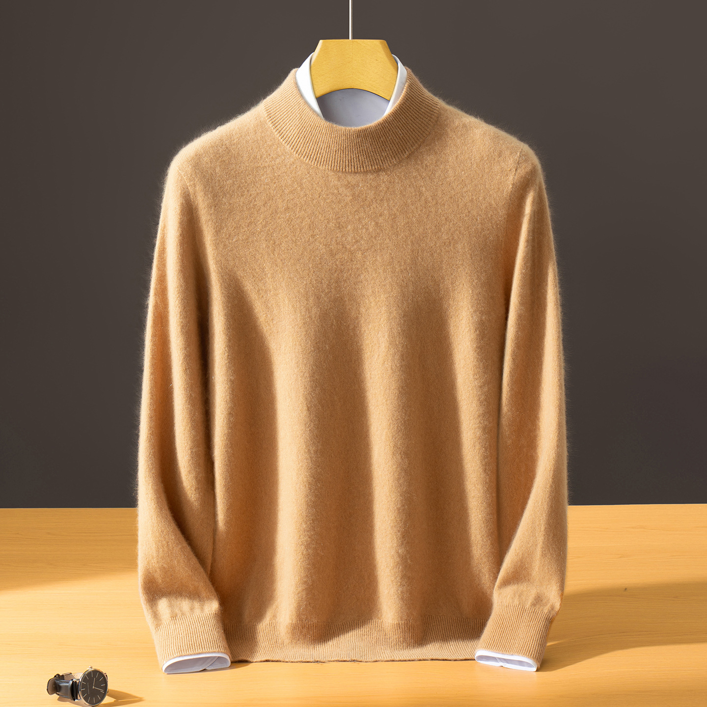 Men's Semi-High-Neck Solid Color Innerwear Cashmere Sweater
