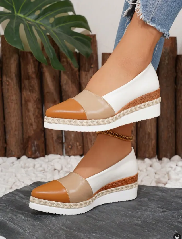 Pointed Toe Wedge Hemp Rope Thick Bottom Multicolor Casual Pumps Khaki - Shop at LoveMi