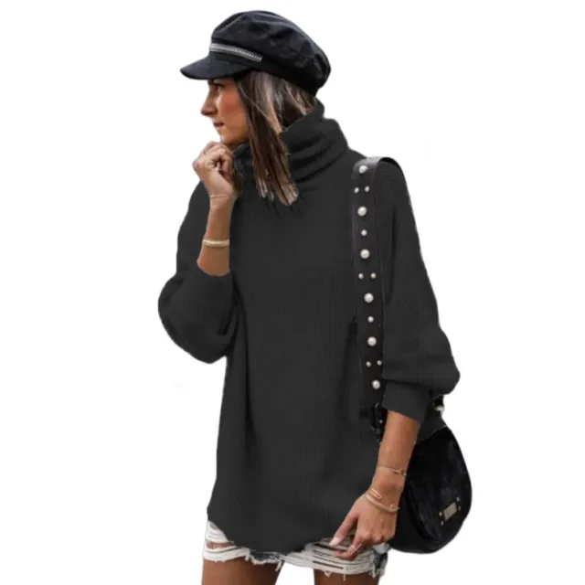 European And American Pullover Mid length Women's Sweater Dress Black - Shop at LoveMi