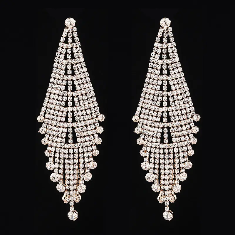 High-grade Light Luxury Sparkling Full Rhinestone Geometric Ear Studs Earrings
