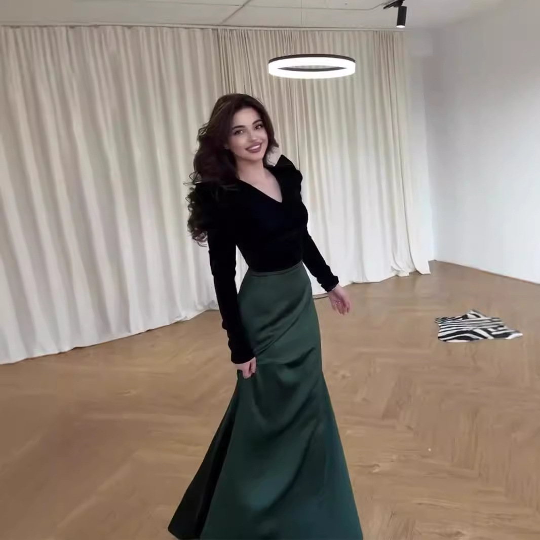 Velvet V-Neck Long-Sleeve Dress, picture 4 of 5