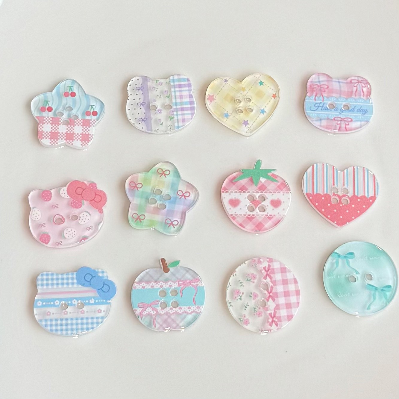 Button Cartoon Plaid Acrylic DIY Clothes Accessories