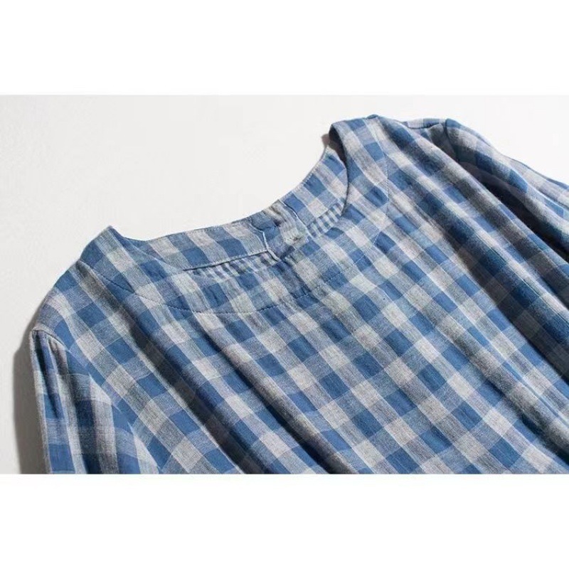 Cotton Plaid Half-Sleeve Midi Dress, picture 8 of 9