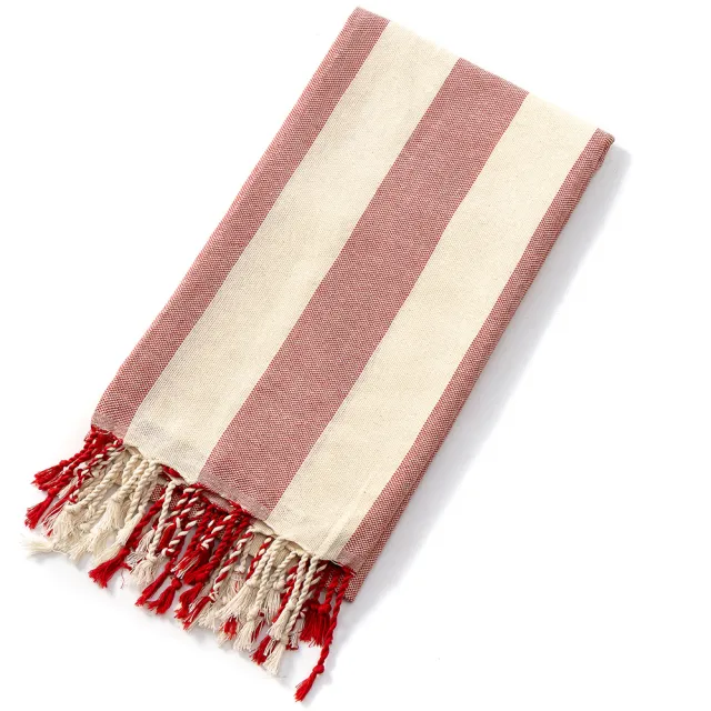 Turkish Yarn dyed Striped Beach Towel With Tassels Red - Shop at LoveMi