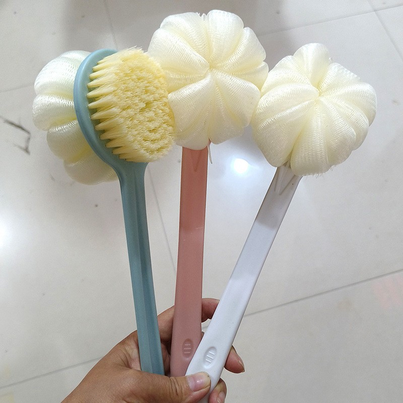 Two-in-one Double-sided Long Handle Bath Brush With Bath Ball