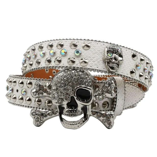 Rhinestone Women's Inlaid Rivet Snake Pattern Full Diamond Y2g Fashion Trend Belt White - Shop at LoveMi