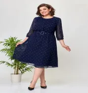 Women's 34 Sleeves Round Neck Dress - View 1