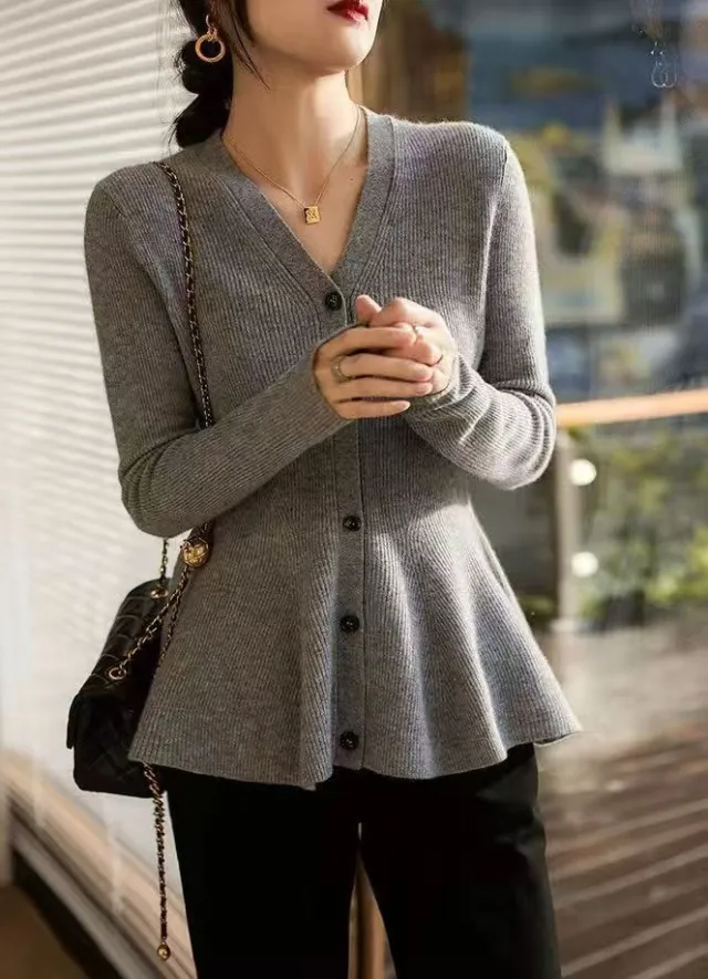 Design Fish Swing Tail Waist Slimming Sweater Gray - Shop at LoveMi