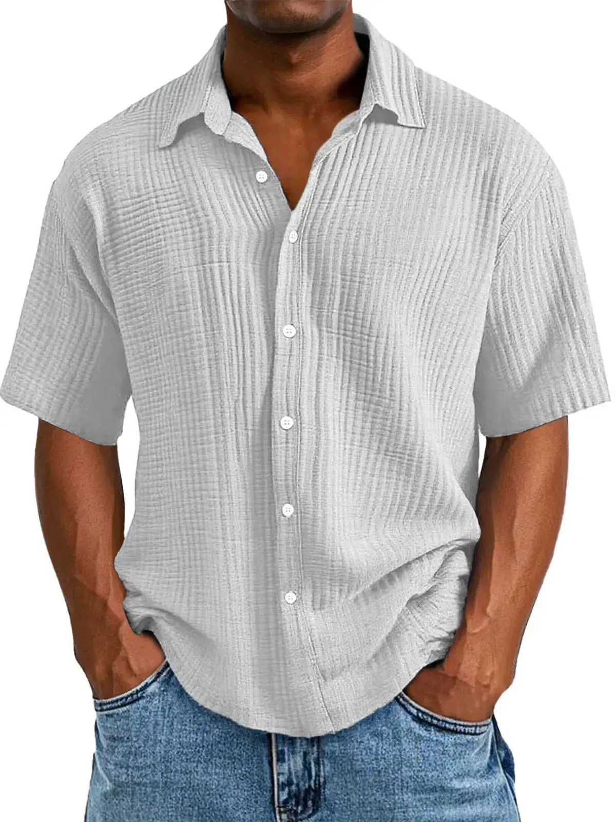 Spring And Summer Men's Short-sleeve Lapel Shirt Double Layer Champray