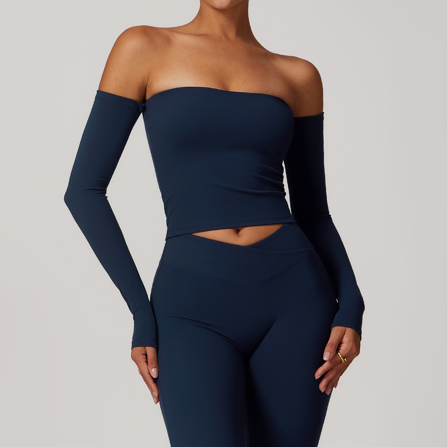 Brushed Tight Off-shoulder Long Sleeve Yoga Exercise Top