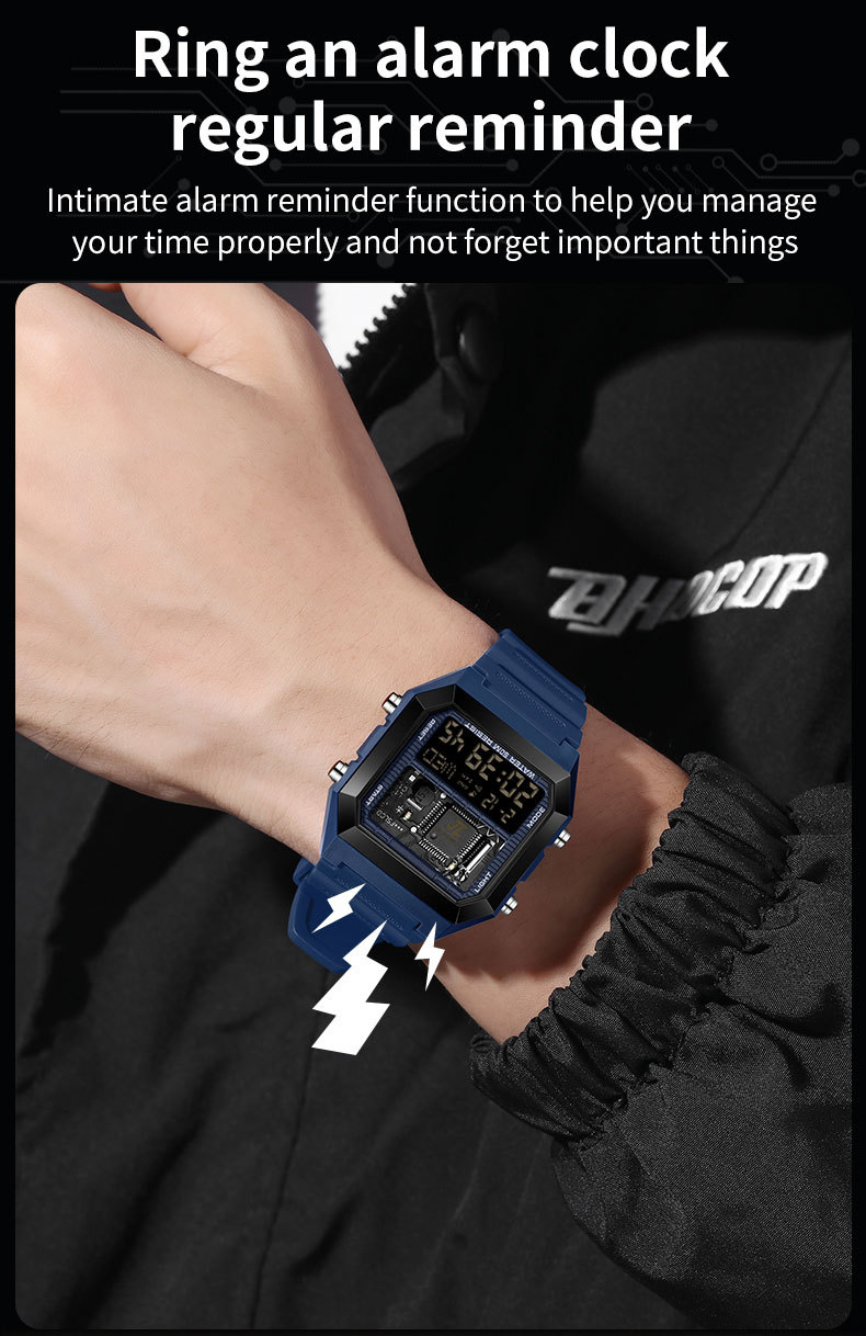 Sanda 6216 Square Waterproof Sports Digital watch for Men Students